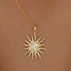 New Golden Sun/Moon/Star Whimsogoth Pendant w/Adjustable Celestial Chain OS
